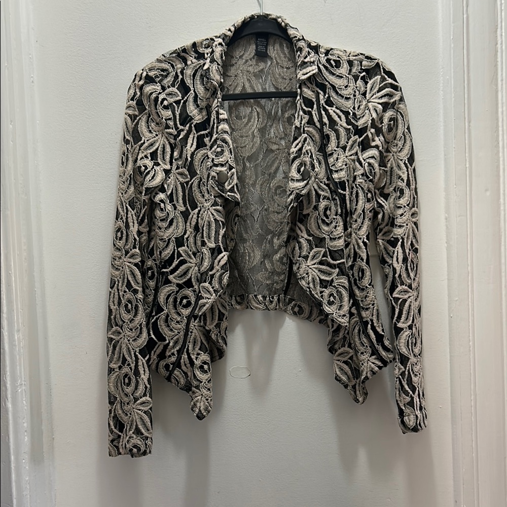 INC International Concepts Black and Cream Blazer with Paisley Pattern XS